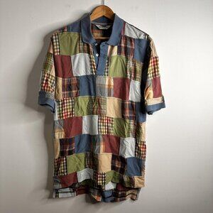 Vtg Orvis Polo Shirt Mens Large Patchwork Plaid Colorblock Madras Preppy Casual